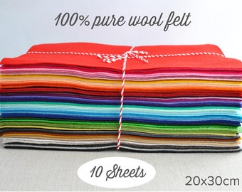 Pure wool felt sheets -  20x30cm (8x12") - choose 10 colours  - 100% wool felt - Waldorf supplies