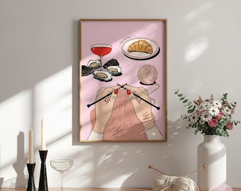 Poster moderno per ragazze a maglia / Stampa artistica da parete per brunch a maglia / Download digitale, regalo per magliaia