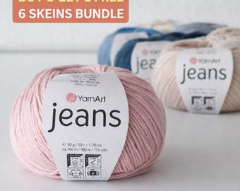 YarnArt Jeans Garn-Bundle, Baumwoll-Mischgewebe, Amigurumi & Baby Garn (6 Stränge)