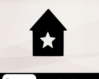 星付きの家SVG、モダンハウスプロッターファイル、ホームデコレーション、SVG PNG dxf、Cricut Silhouetteダウンロード
