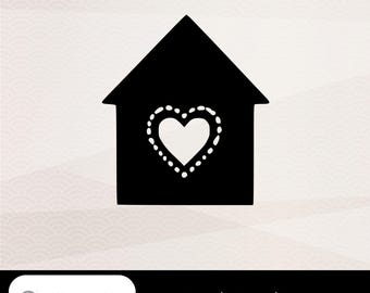 ハート付きの家SVG、モダンハウスプロッターファイル、ホームデコレーション、SVG PNG dxf、Cricut Silhouetteダウンロード