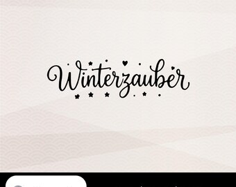 ウィンターマジックSVGレタリング、プロッターファイルメッセージ、ハート付き手書き文字、SVG PNG dxf Cricut Silhouette