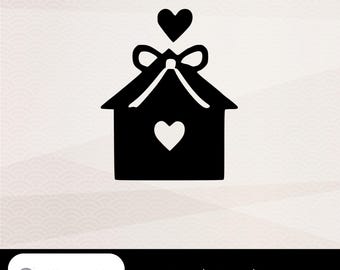 ハート付きの家SVG、モダンハウスプロッターファイル、ホームデコレーション、SVG PNG dxf、Cricut Silhouetteダウンロード
