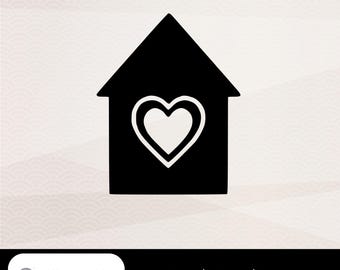 ハート付きの家SVG、モダンハウスプロッターファイル、ホームデコレーション、SVG PNG dxf、Cricut Silhouetteダウンロード