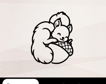 リスとドングリのSVG、秋のプロッターファイル、かわいい森の動物、SVG PNG dxf、Cricut Silhouetteダウンロード