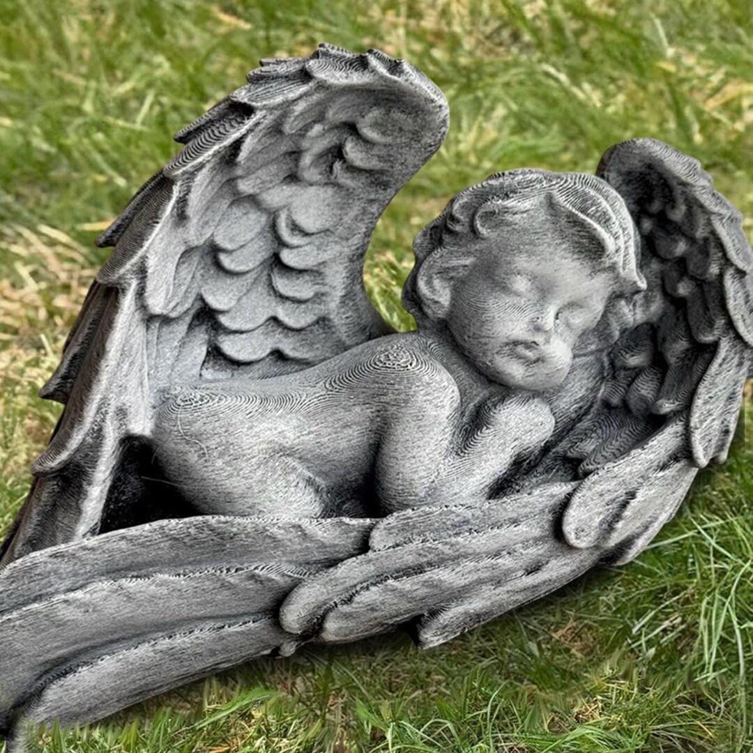 Slipping Angel Figurine Memorial Cherub Statue Stone Outdoor Baby Angel ...