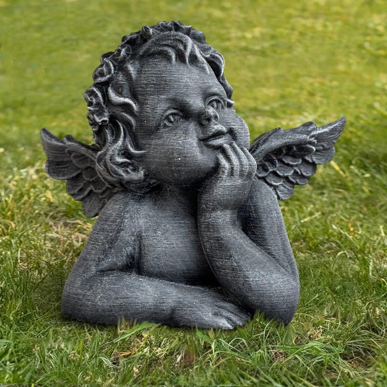 Front Door Cherub Garden Statue Stone Cupid Sculpture Baby Angel ...
