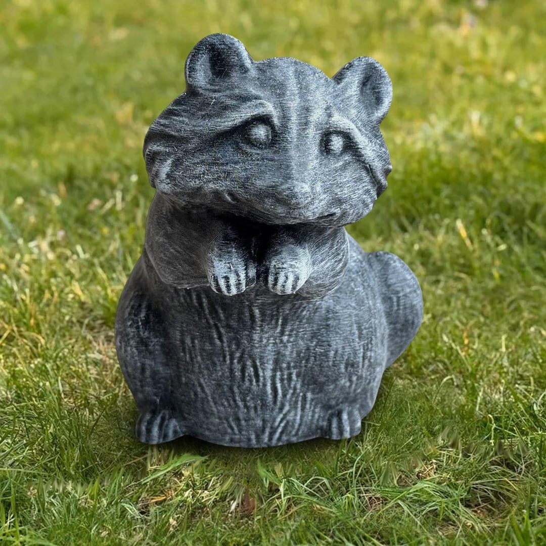 Raccoon Garden Statue Stone Animal Decor Cement Lawn Ornament Yard ...