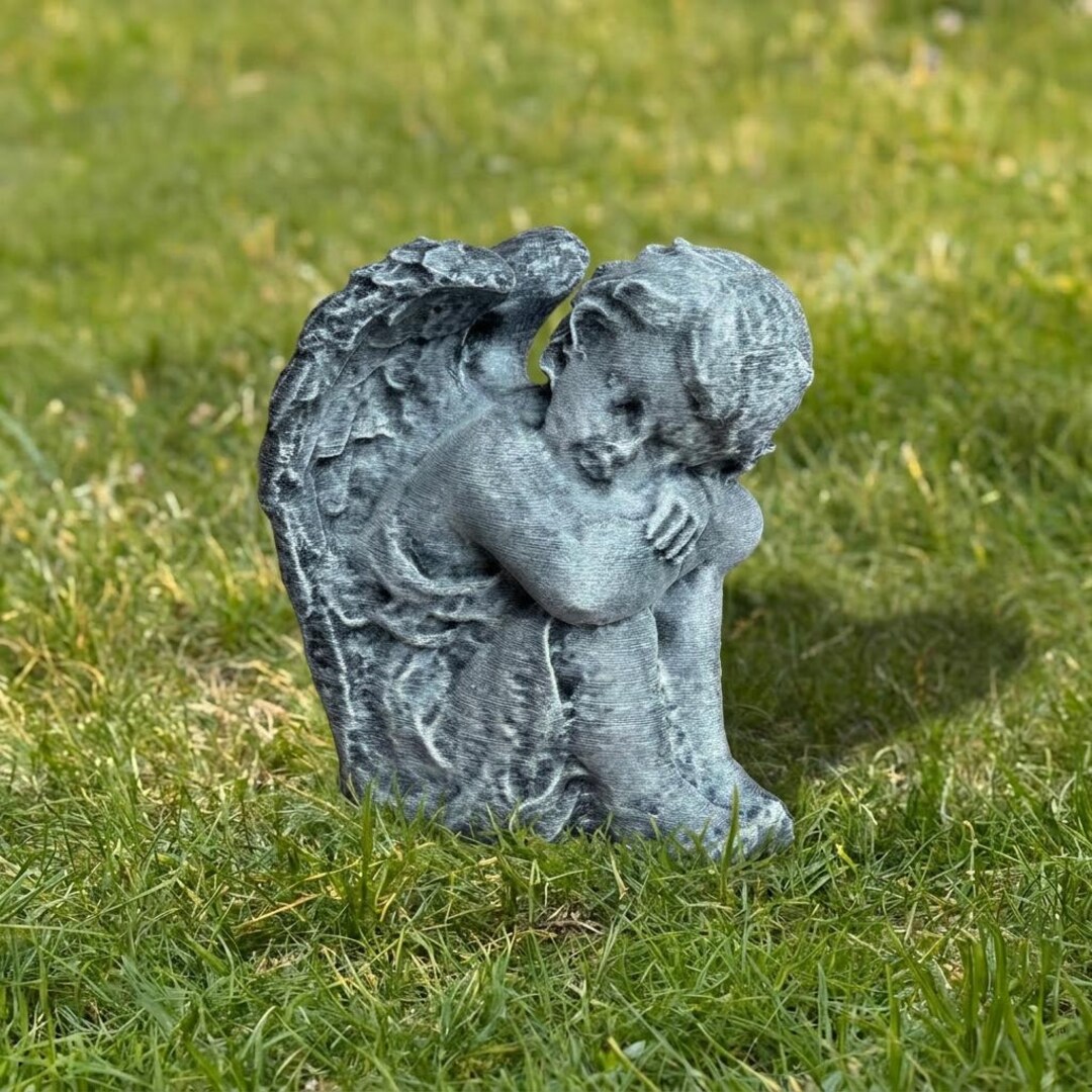 Concrete Angel Statue Sitting Cherub Sculpture Cement Angel Memorial ...