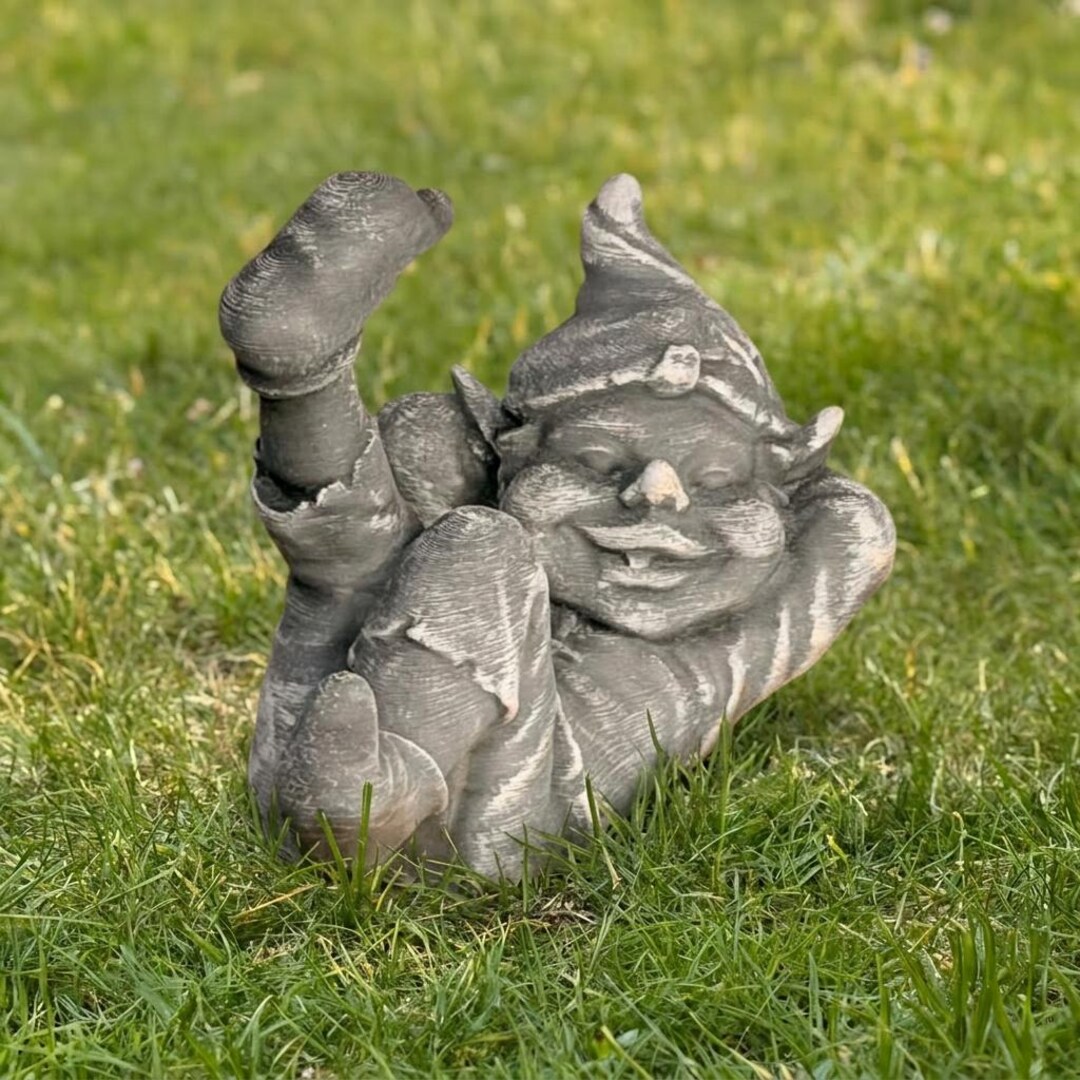 Concrete Funny Garden Gnome Statue Whimsical Elf Sculpture Nordic Dwarf ...
