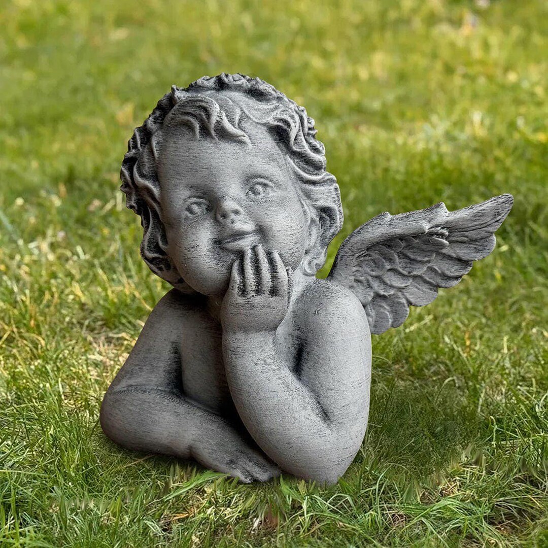 Cherub Garden Statue Stone Cupid Sculpture Cupid Baby Angel Figurine ...