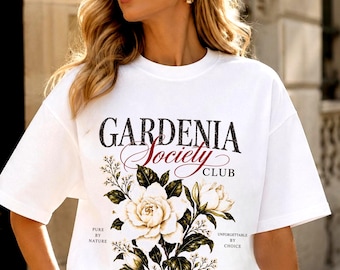 Gardenia Society Club Comfort Colors Shirt | Vintage Floral Graphic Tee | Botanical Womens T-Shirt