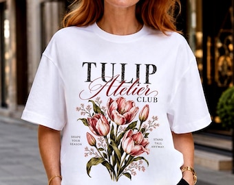 Tulip Atelier Club Comfort Colors T-Shirt | Elegant Floral Club Tee | Vintage Botanical Graphic Shirt