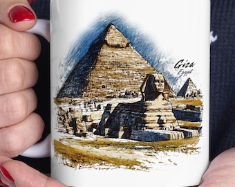Tazza con disegno della piramide di Giza / Tazza in ceramica da viaggio in Egitto
