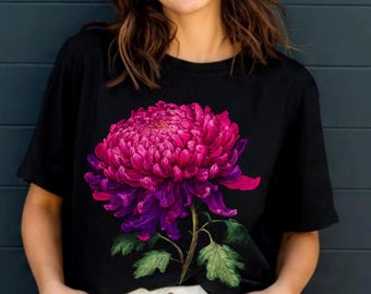 Bold Chrysanthemum Art Shirt | Modern Botanical Floral Graphic Tee