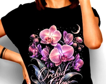 Orchid Glow Flower Design Art Tee | Modern Single Botanical Illustration Shirt Top