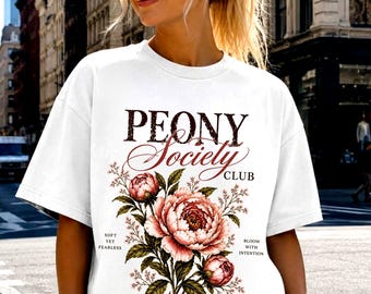Peony Society Vintage Club Tee | Comfort Colors Flower Shirt | Elegant Botanical Graphic T-Shirt