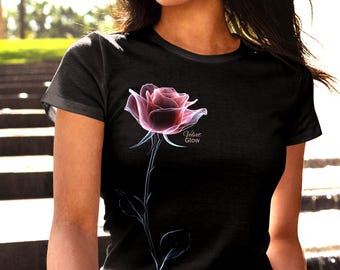 Velvet Glow Rose Art Tee | Modern Botanical Floral Design Top