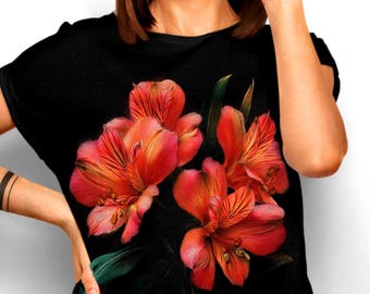 Alstroemeria Botanical Art T-Shirt | Peruvian Lily Floral Illustration Tee