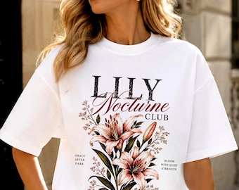 Lily Nocturne Club Botanical Graphic Tee | Comfort Colors Floral Club Shirt | Romantic Vintage T-Shirt