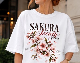 Sakura Society Flower Club Comfort Colors Tee | Elegant Botanical Shirt | Romantic Vintage Graphic Top