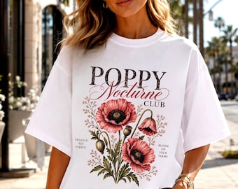 Poppy Nocturne Floral Club Comfort Colors Tee | Romantic Botanical Shirt | Vintage Flower Graphic Top