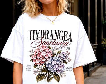 Hydrangea Sanctuary Flower Club Shirt | Comfort Colors Graphic Tee | Vintage Garden Inspired T-Shirt