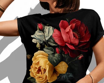Floral Statement Tee | Artistic Roses Garden Illustration Shirt