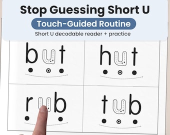 Smetti di indovinare la U corta, libro di lettura decodificabile, CVC Phonics stampabile, routine guidata dal tocco, scuola materna prima elementare, istruzione parentale