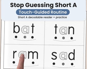 Smetti di indovinare la A breve, libro di lettura decodificabile, CVC Phonics stampabile, routine guidata dal tocco, scuola materna prima elementare, istruzione parentale
