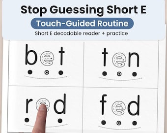 Smetti di indovinare la E breve, libro di lettura decodificabile, CVC Phonics stampabile, routine guidata dal tocco, scuola materna prima elementare, istruzione parentale