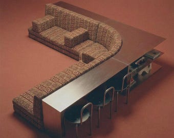Brutalistisches Edelstahl-Ecksofa mit integrierter Bar Konsole