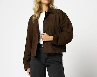Braune Wildleder Minimalist Jacke, Vintage Style Casual Mantel, Alltagsmode
