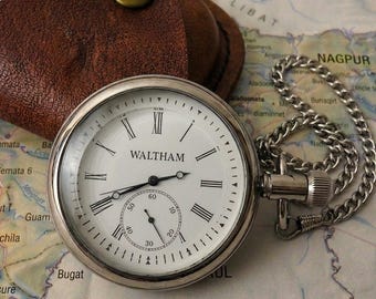 Handmade Vintage Pocket Watch, Roman Numeral Chain Timepiece