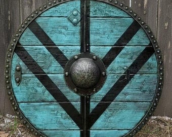 Hand Painted Wooden Viking Shield | 24 Inch Norse Decor