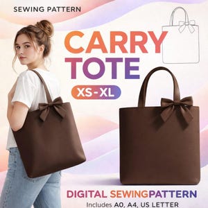 Carry Tote Sewing Pattern PDF | Tote Bag PDF Sewing Pattern | Beginner Friendly Diy| Bow Detail Canvas Tote | A0 A4 US Letter Digital