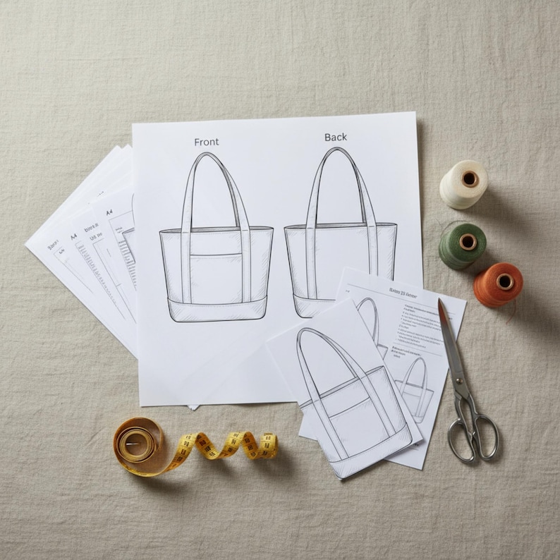 Tote Bag PDF Sewing Pattern | Beginner Friendly DIY (A0, A4, US Letter ...