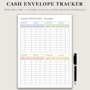 Cash Envelope Tracker Printable, Budget Worksheet (A4 US Letter)