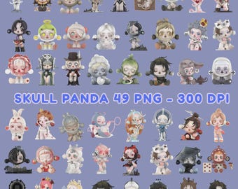 Skull Panda PNG 49 Bundle, Kiva’s Paper Drawing Style Clipart png Digital Download