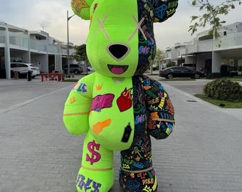 Custom Colorfull Bear, Custom Logo Full Body Costume, Inflatable Graffiti Bear Mascot, Mascot to Birthday, Holidays, Celebrations