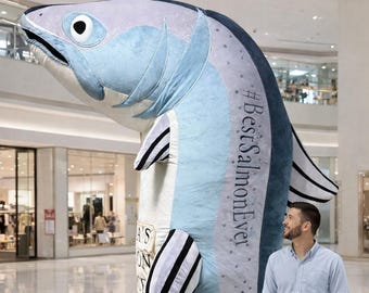Inflatable Salmon Mascot, Custom Logo Full Body Costume, Cartoon Fish Mascot to Birthday, Holidays, Celebrations, Handmade Full body Costume