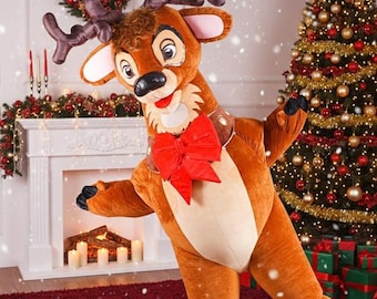 Plush Inflatable Reindeer Mascot Suit, Deer Character Costume With Big Bow, Brand Character Outfit, Photo Friendly Design