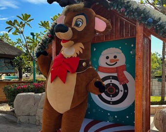 Soft Statement Outfit For Public Appearances, Inflatable Deer Mascot Costume, Plush Reindeer Character Suit With Removable Bow