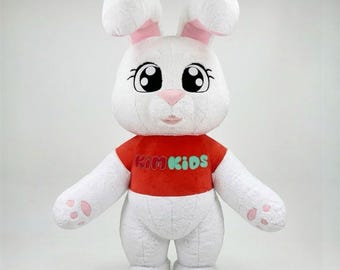 Inflatable Bunny Mascot Costume, White Rabbit Character Suit, Plush Walkaround Mascot with Big Cartoon Eyes and Soft Cute Design