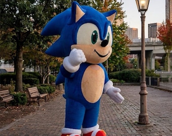 Blue Hedgehog Mascot Costume, Inflatable Character Suit, Plush Event Mascot for Promotions, Custom Fit Mascot Costume, Playful Event Mascot