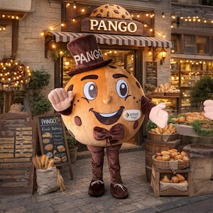 Riesen Cookie Maskottchen Kostüm aufblasbar, Plüsch Charakter mit Zylinder Hut Stil, für Marketing Events, Festivals, Foto Outfit