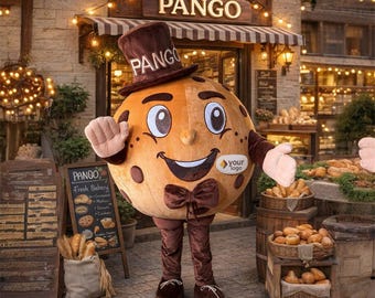 Giant Cookie Mascot Costume Inflatable, Plush Character With Top Hat Style, For Marketing Events, Festivals, Photo Ready Outfit