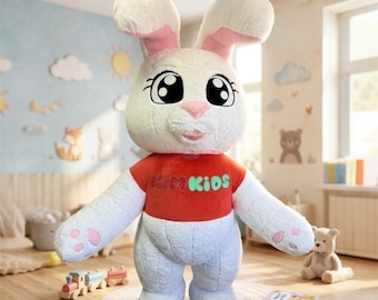 White Rabbit Mascot Costume, Inflatable Bunny Character Suit, Plush Walkaround Mascot with Embroidered Face and Giant Cute Design