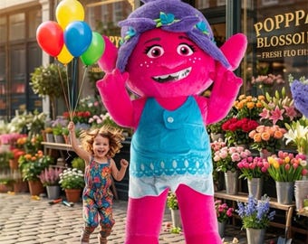 Pink Troll Girl Inflatable Costume, Giant Handmade Mascot, Colorful Cartoon Character Outifit, Playful Mascot For Kids Birthday Parties