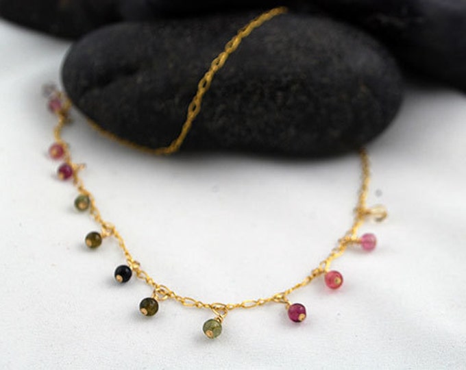 Tourmaline Drop Stones on a 14k Gold Filled Chain